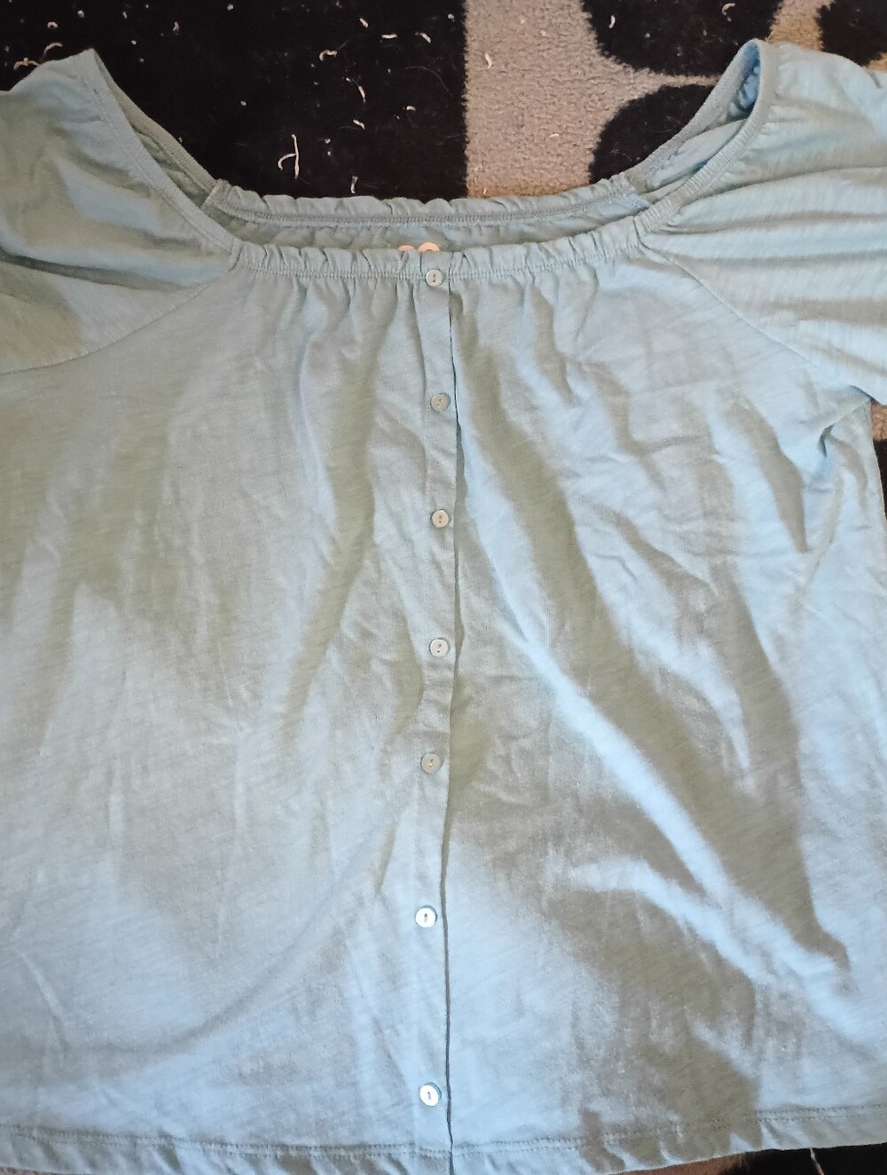 Light Blue Women's Button-Back Short Sleeve Top